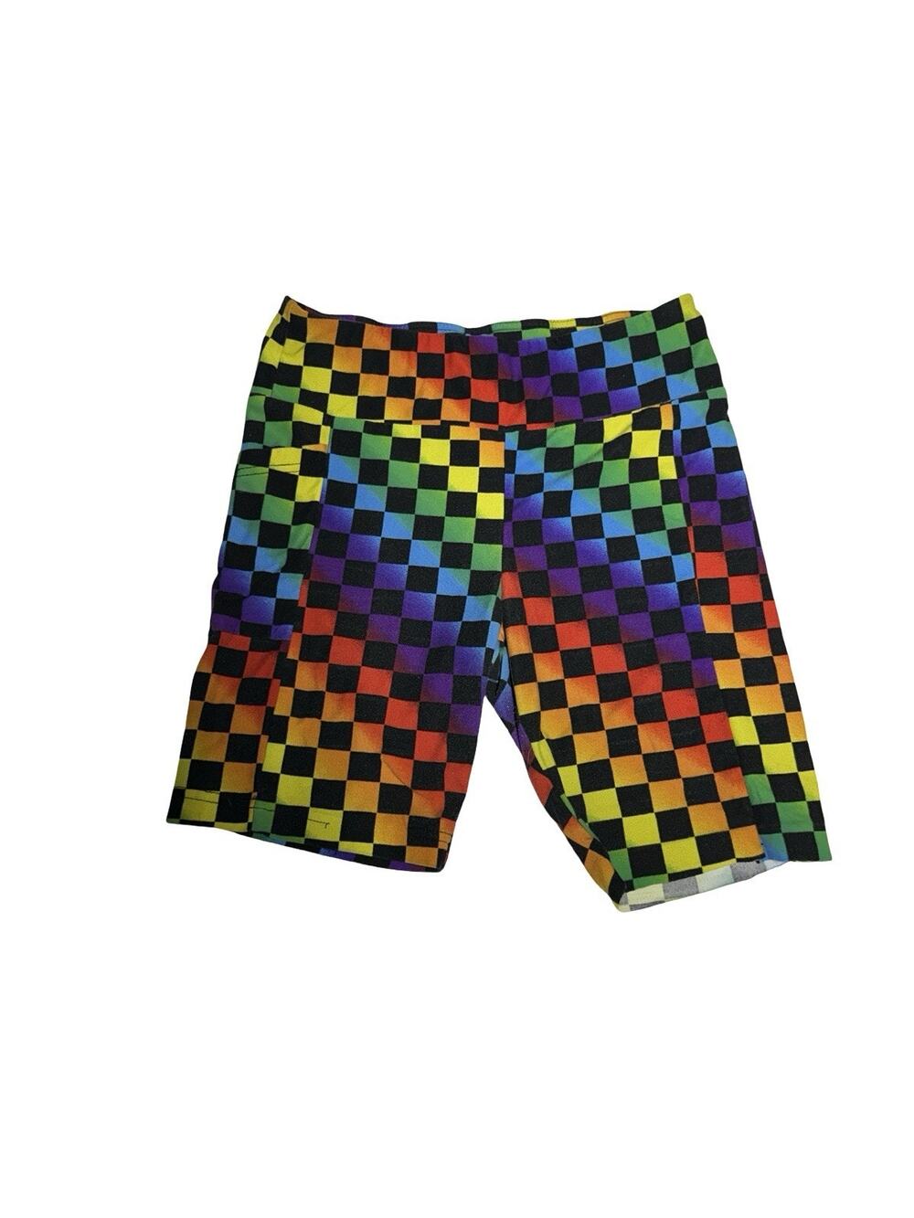 No Boundaries Girls Bike Shorts Size S 3-5 Rainbow Checkered Stretch Athletic